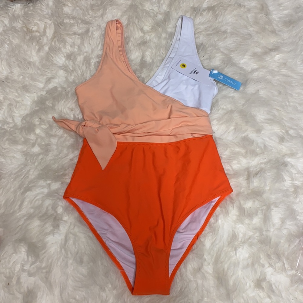 NWT Cupshe Color Block White Orange Peach Swim - Picture 2 of 6